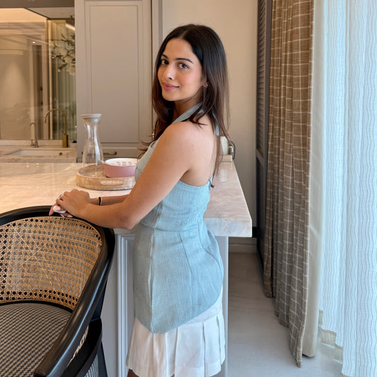 Audrey Tweed Top (Light Blue)