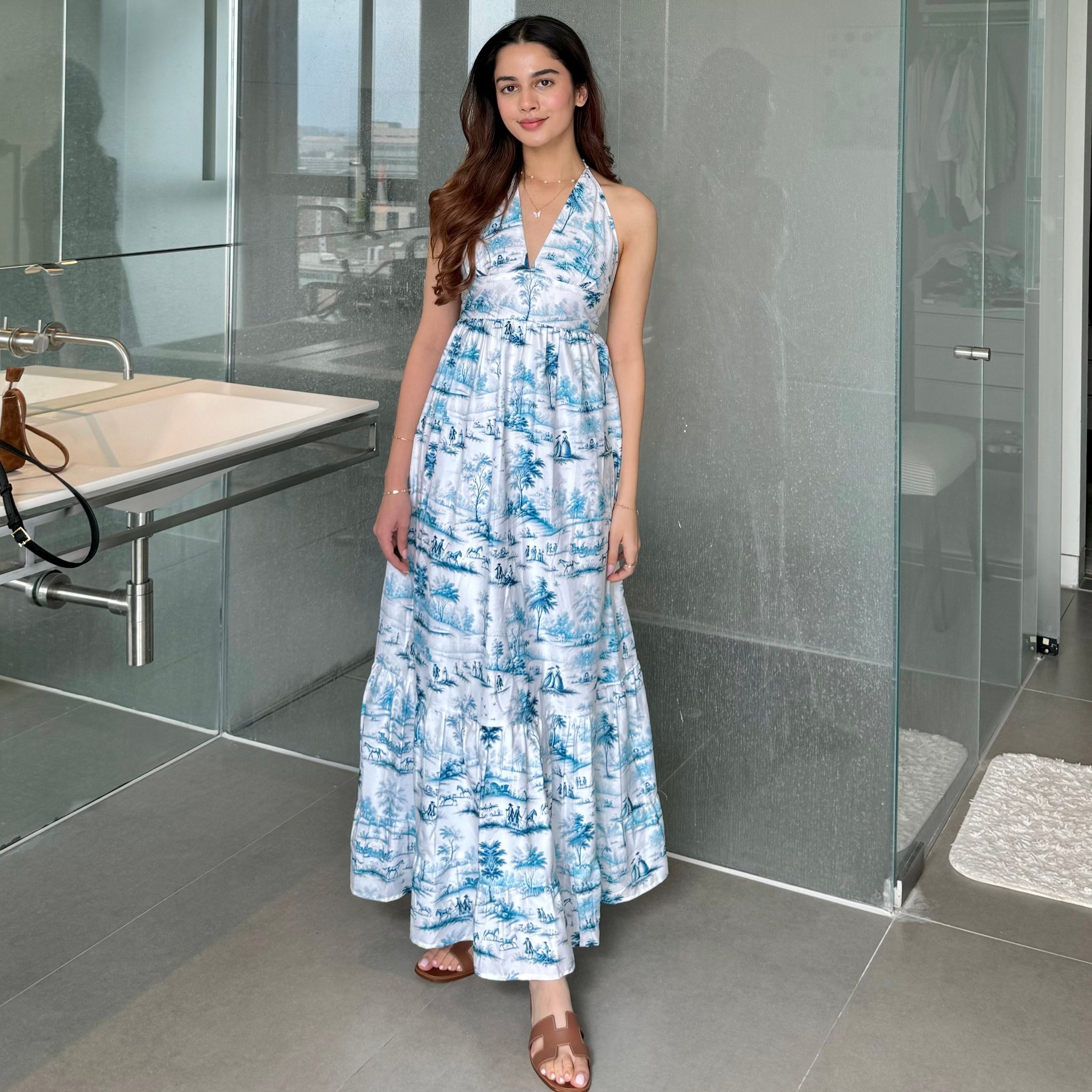Santorini - Elegant halter neck dress with print main image 1