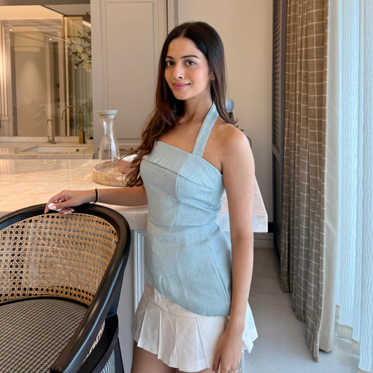 Audrey Tweed Top Light Blue + Sia Skirt