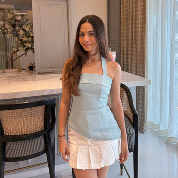 Audrey Tweed Top Light Blue + Sia Skirt